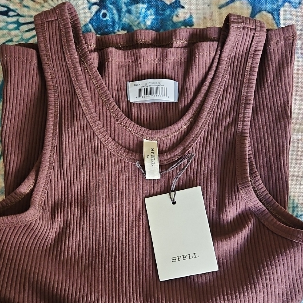 Spell Staples Ribbed Singlet Tank Size XL In Chocolate - Picture 4 of 12